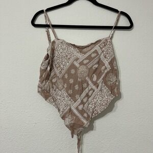Bandana Paisley Tie Front Crop Top Boho Festival Brown Cream Cloud Ten size M